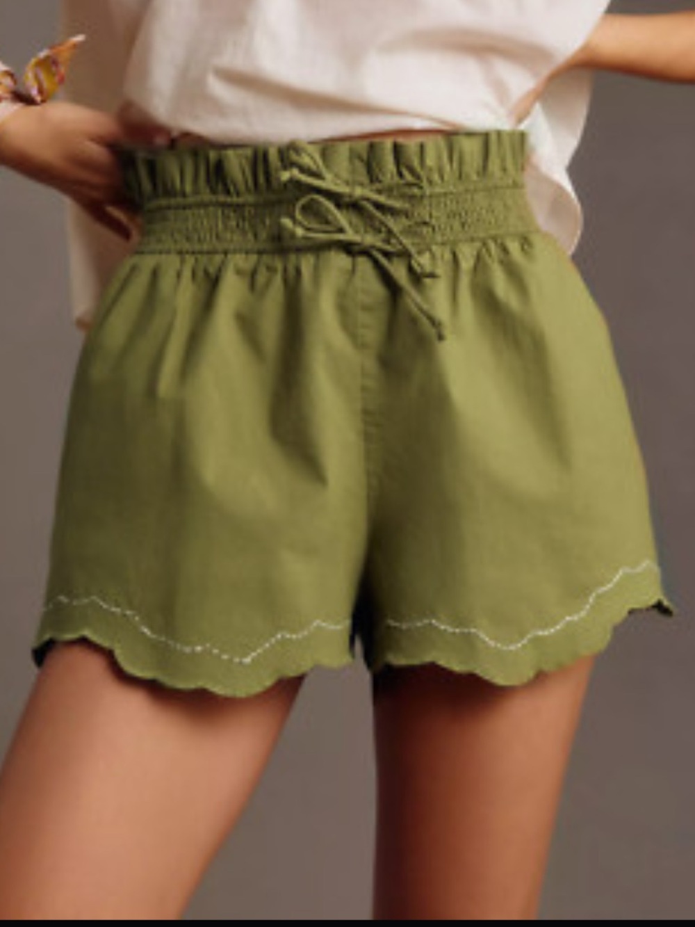 Anthropologie Olive Scalloped High-Waist Shorts Small